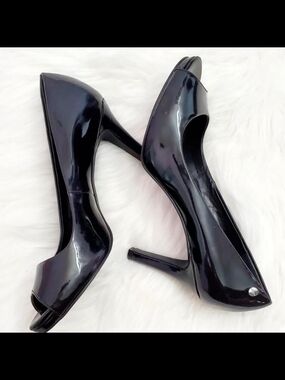 Calvin Klein Black Patent Peep-Toe Stiletto Heels
